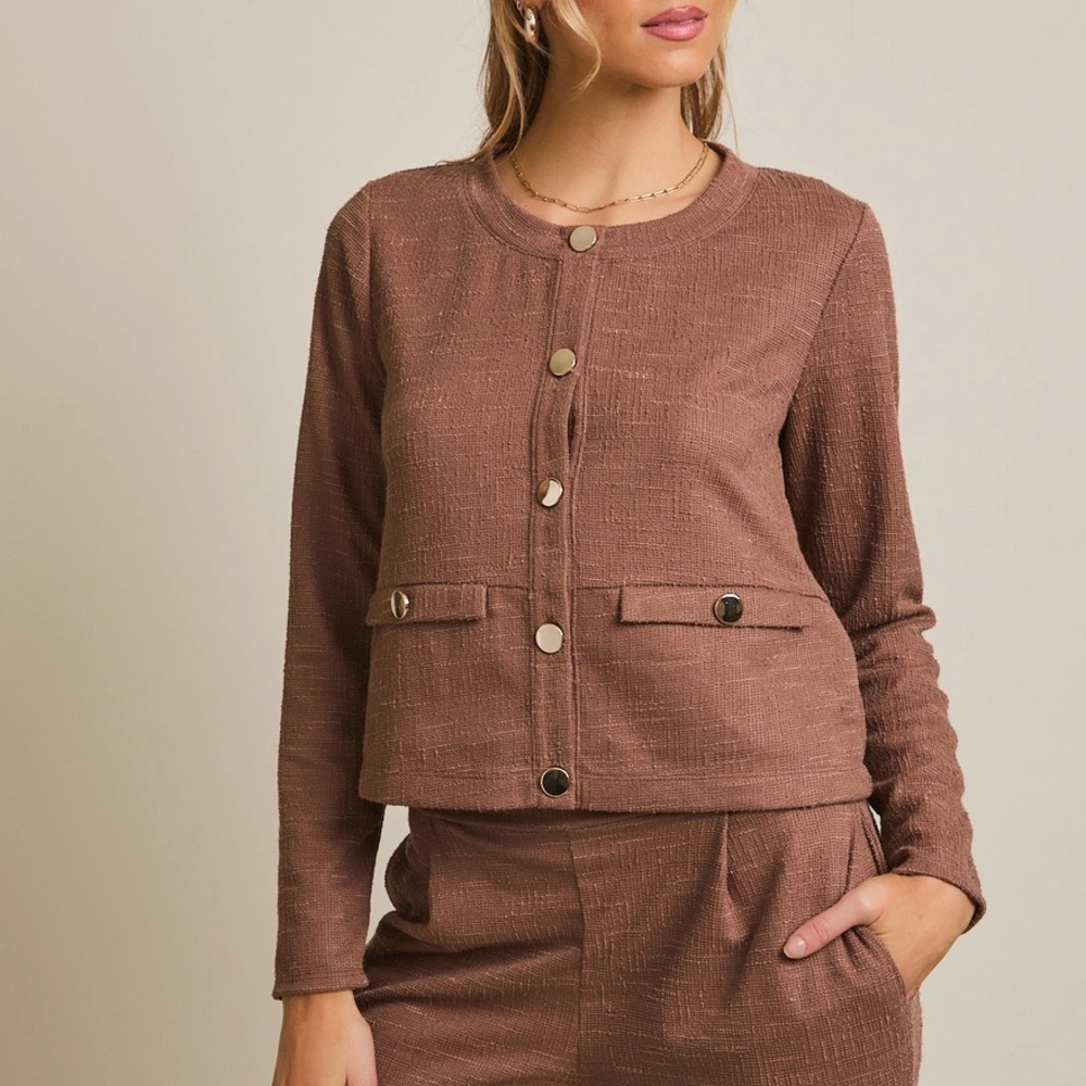 Mocha Textured Button Front Jacket